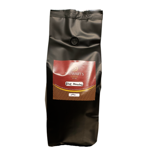 bag of stewart's coffee blue mountain  jamaican roast beans
