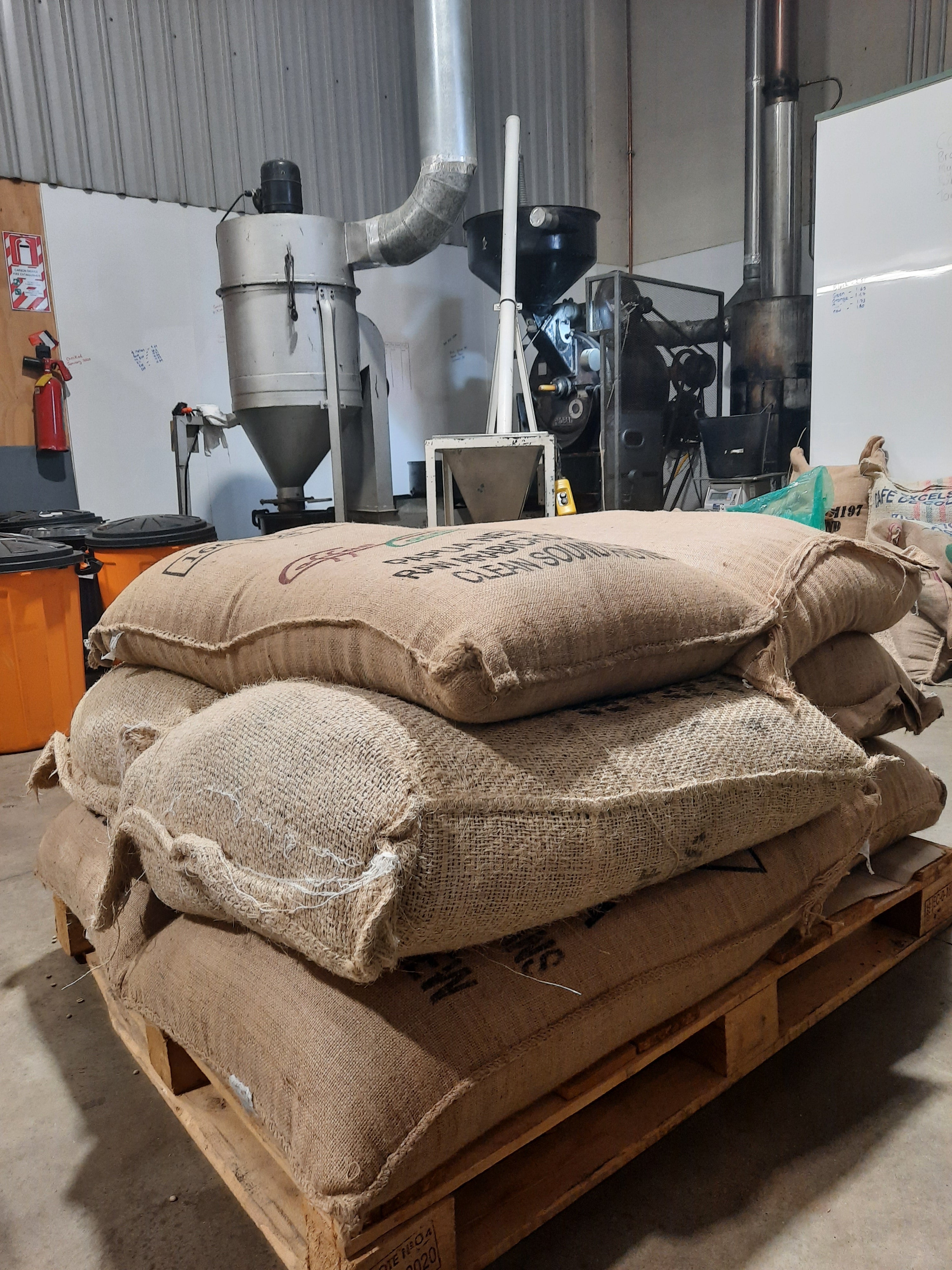coffee bean sacks in vice espresso roastery